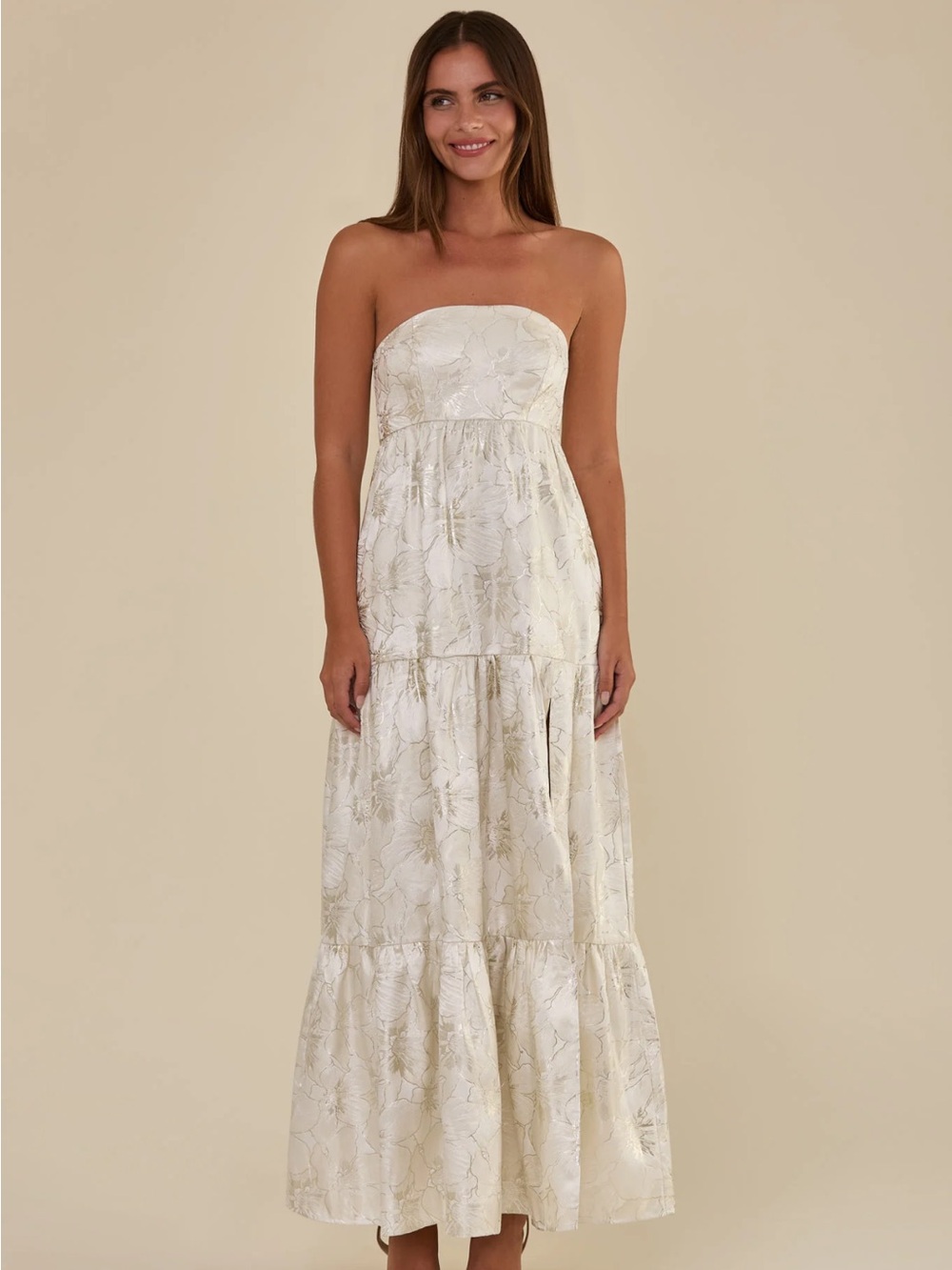 Birdy Grey Ivory and Shimmer Embellished Strapless Dress
